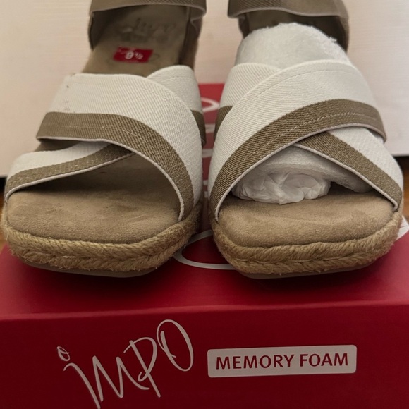 IMPO Nayeli Womens Cotton Stretch Ankle Strap Espadrilles - White and Tan Sz 9.5 - Picture 6 of 6